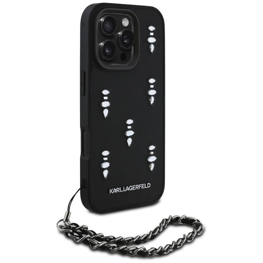 Capa para Apple iPhone 16 Pro, Karl Lagerfeld, Saffiano Crystals & Charm, Preta
