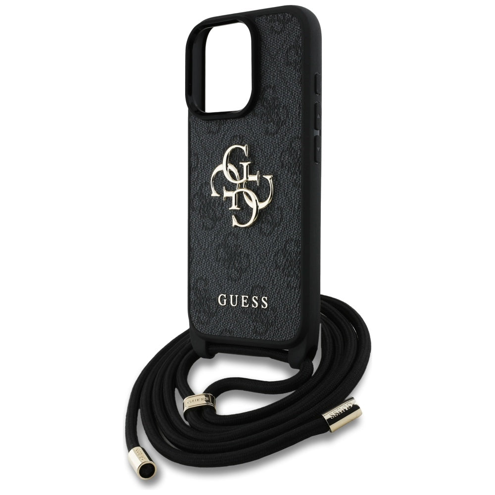 Case for Apple iPhone 16 Pro Max, Guess, 4G CBDY Big Logo with Cord Strap, Black