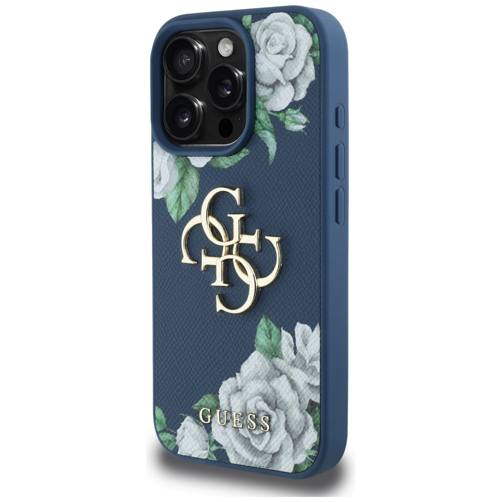 Capa para Apple iPhone 16 Pro Max, Guess, 4G Grained Roses Big Logo, Azul