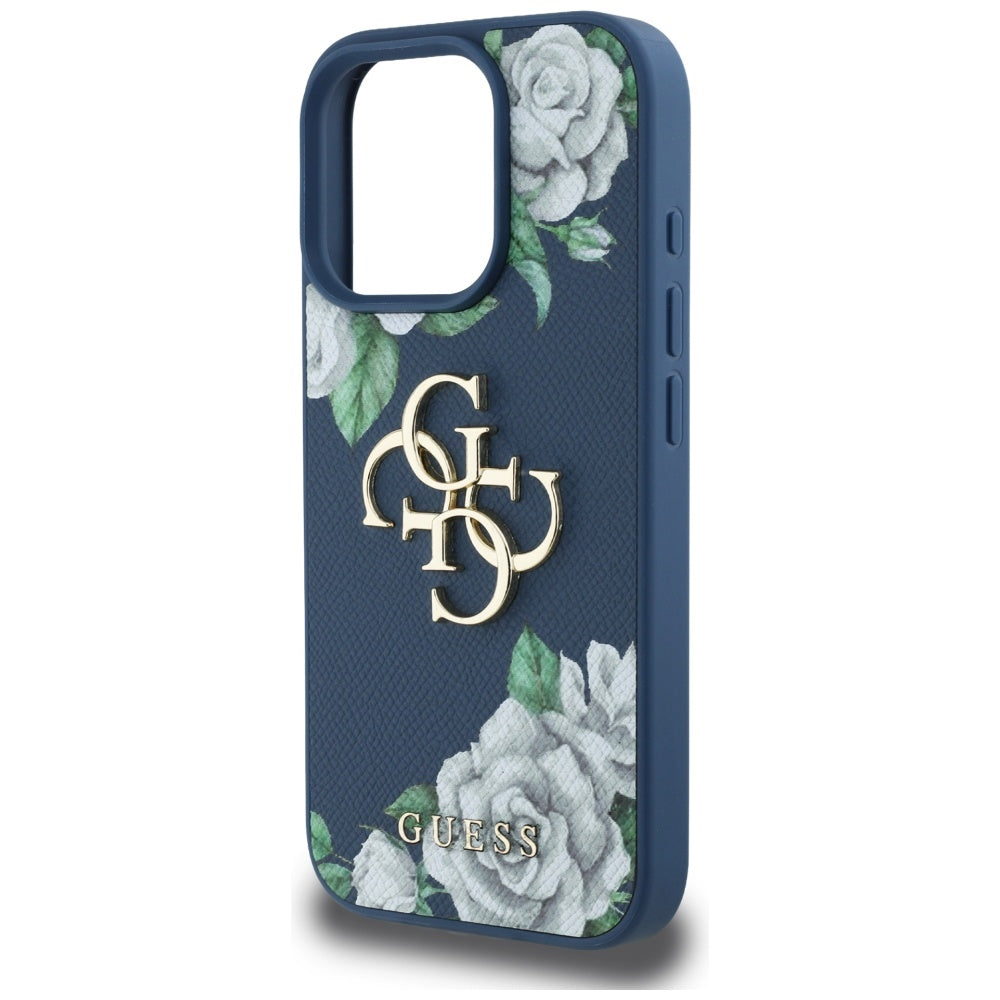 Capa para Apple iPhone 16 Pro Max, Guess, 4G Grained Roses Big Logo, Azul