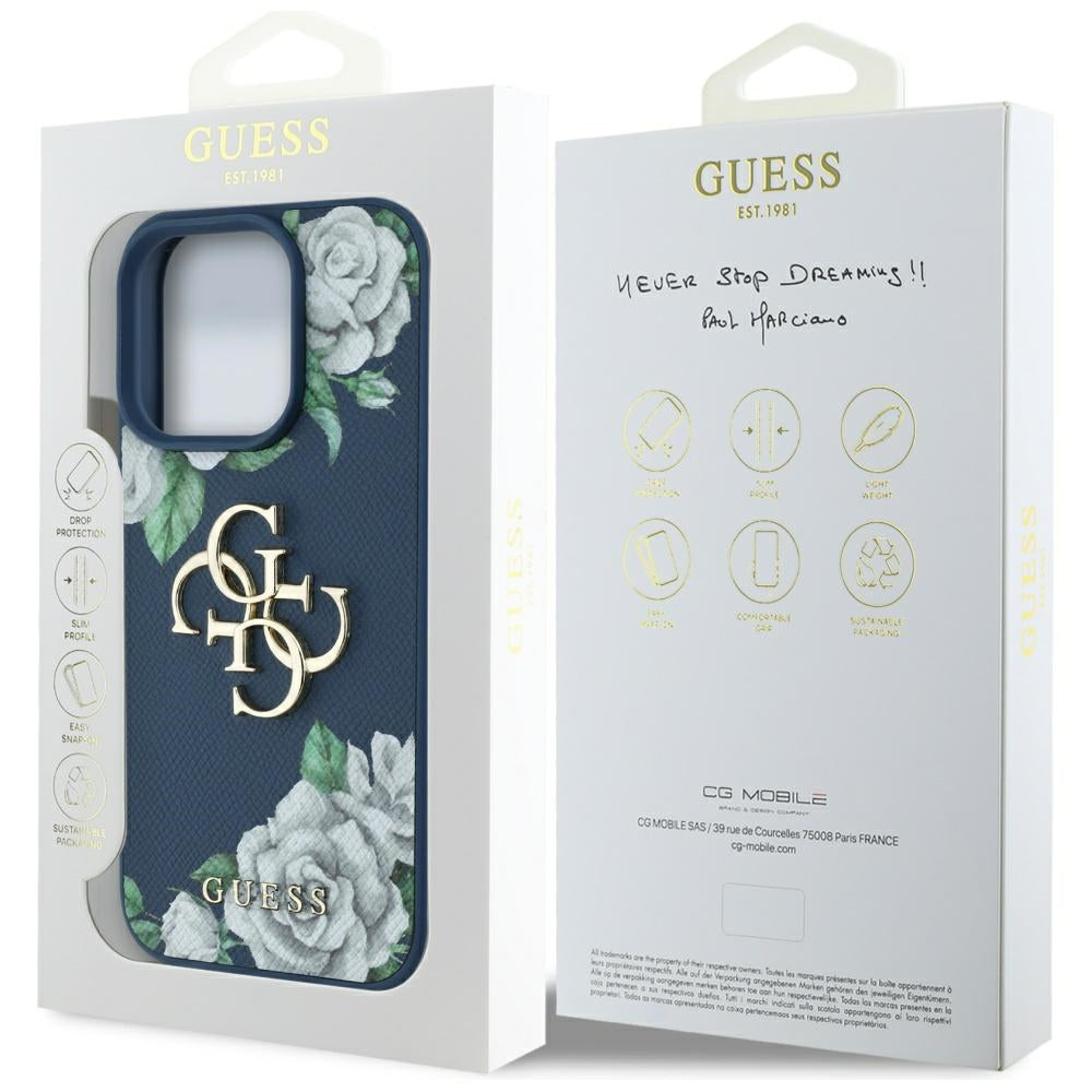 Capa para Apple iPhone 16 Pro Max, Guess, 4G Grained Roses Big Logo, Azul