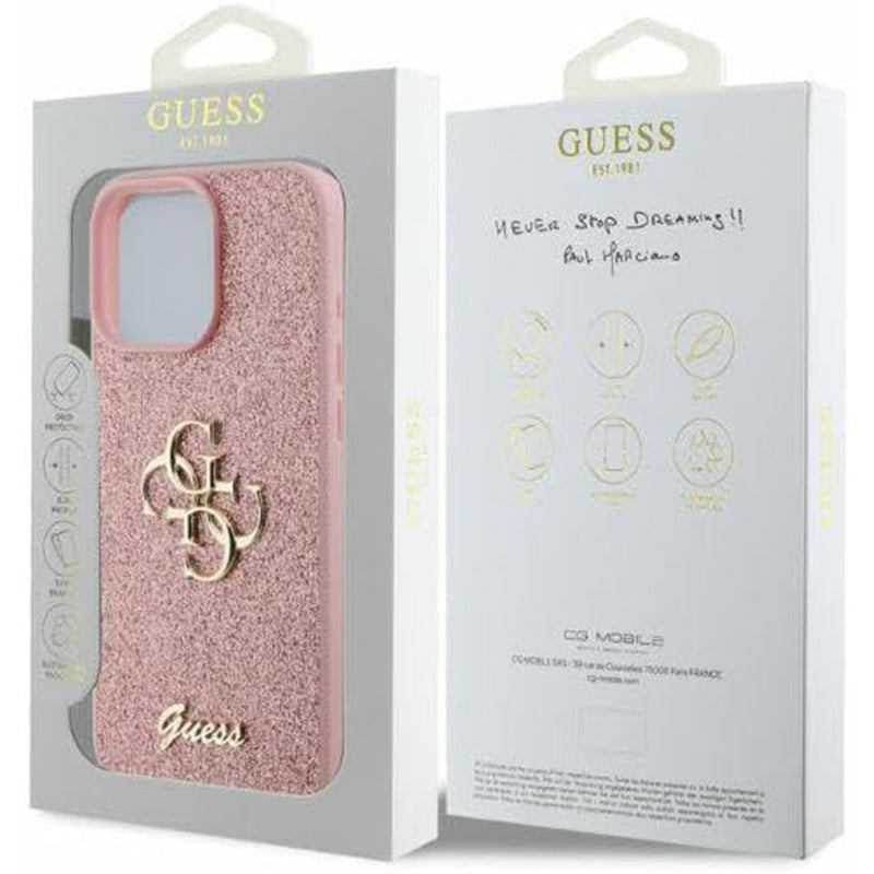 Capa para Apple iPhone 16 Pro Max, Guess, Fixed Glitter Big 4G, Rosa
