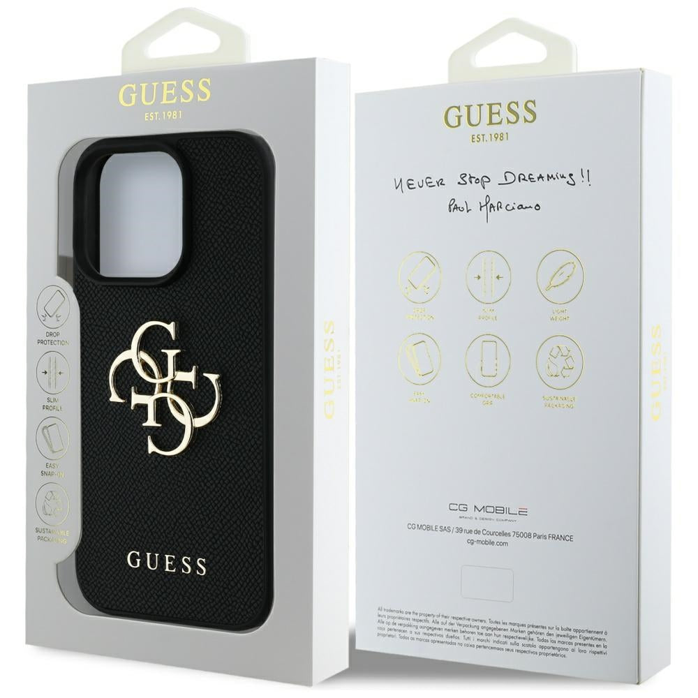 Capa para Apple iPhone 16 Pro Max, Guess, Grained Big 4G Logo Small Classic Logo, Preta