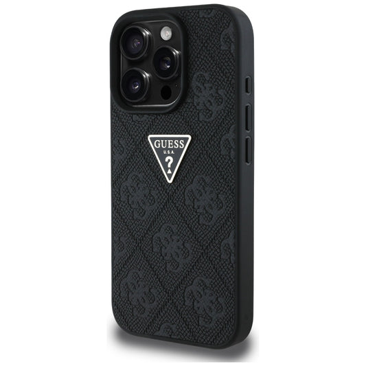 Capa para Apple iPhone 16 Pro Max, Guess, Hot Stamp 4G Pattern Triangle Logo, Preta