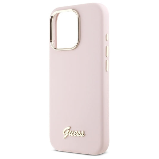 Capa para Apple iPhone 16 Pro Max, Guess, Script Metal Logo & Frame, Rosa Claro