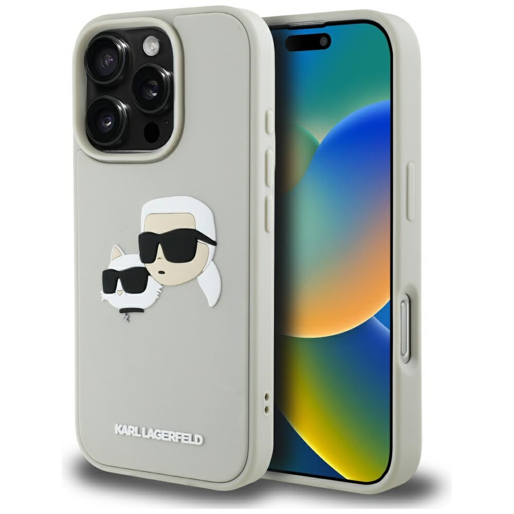 Capa para Apple iPhone 16 Pro Max, Karl Lagerfeld, 3D Rubber Karl & Choupette, Bege