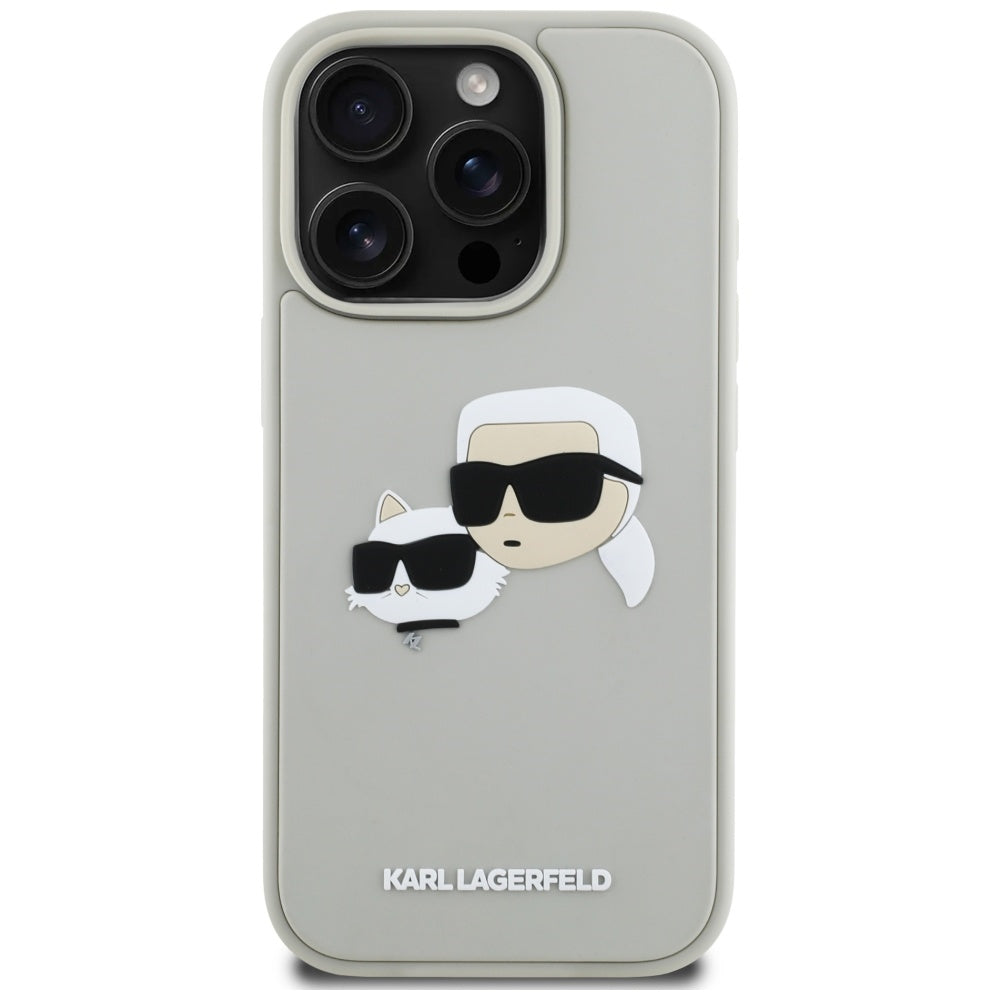 Capa para Apple iPhone 16 Pro Max, Karl Lagerfeld, 3D Rubber Karl & Choupette, Bege
