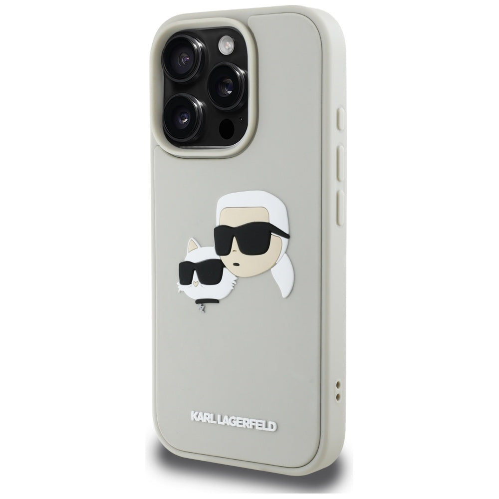 Capa para Apple iPhone 16 Pro Max, Karl Lagerfeld, 3D Rubber Karl & Choupette, Bege