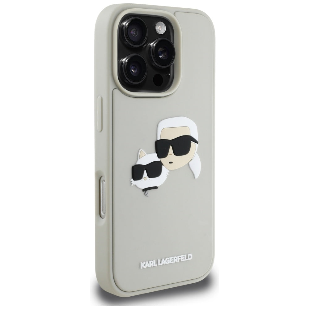 Capa para Apple iPhone 16 Pro Max, Karl Lagerfeld, 3D Rubber Karl & Choupette, Bege