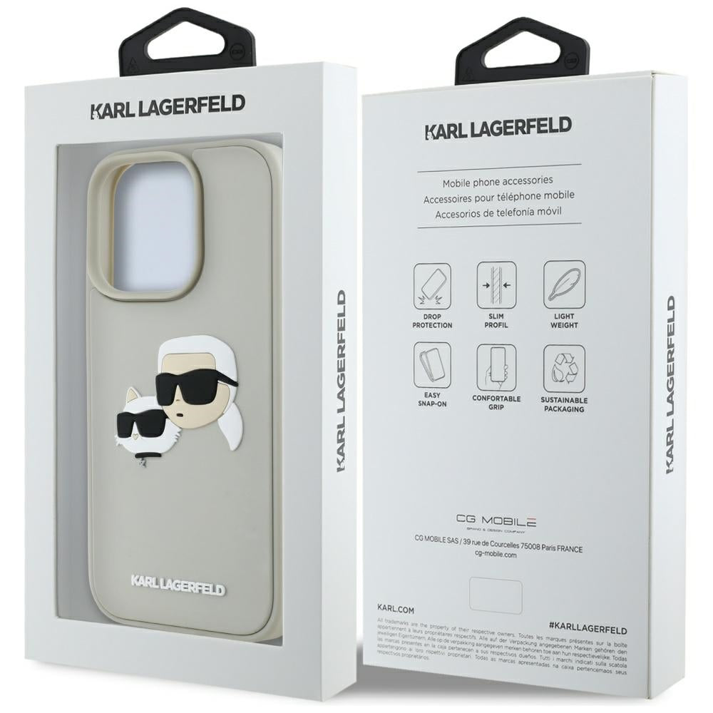Capa para Apple iPhone 16 Pro Max, Karl Lagerfeld, 3D Rubber Karl & Choupette, Bege