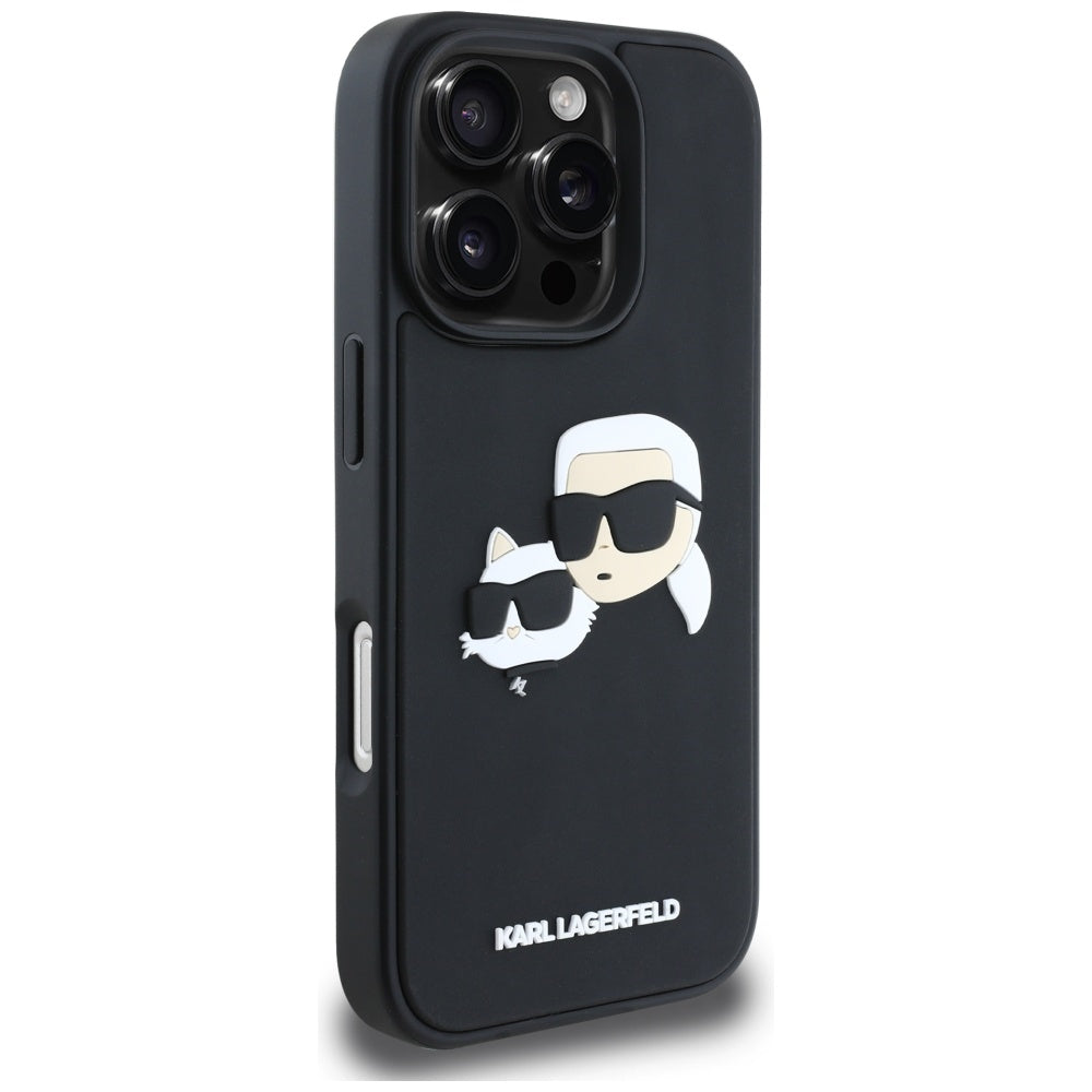 Capa para Apple iPhone 16 Pro Max, Karl Lagerfeld, 3D Rubber Karl & Choupette, Preta