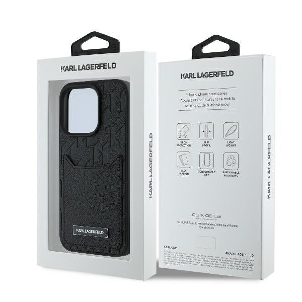 Capa para Apple iPhone 16 Pro Max, Karl Lagerfeld, Cardslots Monogram, Preta