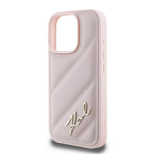 Capa para Apple iPhone 16 Pro Max, Karl Lagerfeld, Diagonal Quilted Script, Rosa