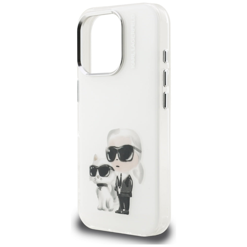 Capa para Apple iPhone 16 Pro Max, Karl Lagerfeld, IML Aquarelle Logo Karl & Choupette, Branca