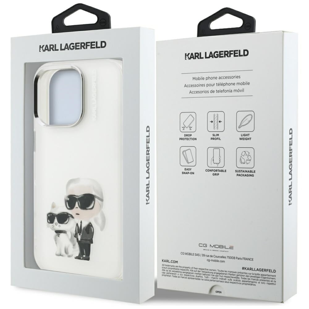 Capa para Apple iPhone 16 Pro Max, Karl Lagerfeld, IML Aquarelle Logo Karl & Choupette, Branca
