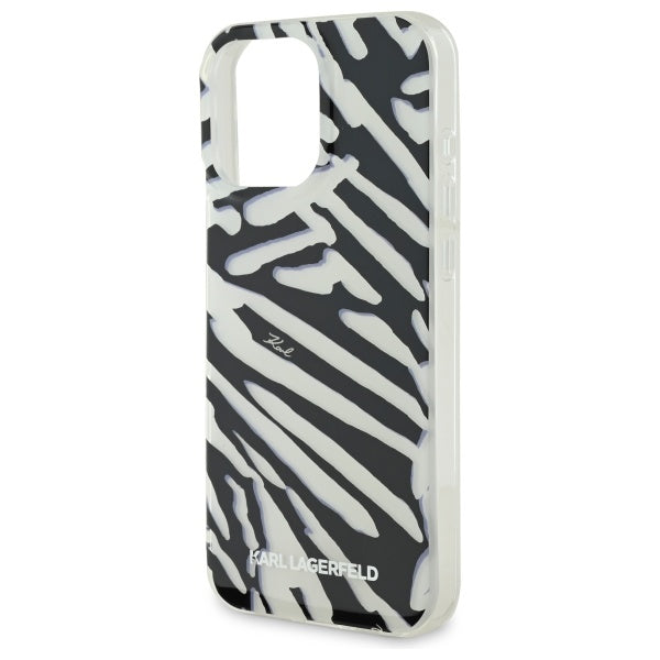 Capa para Apple iPhone 16 Pro Max, Karl Lagerfeld, Padrão Zebra de Luxo IML com Alça, Preta