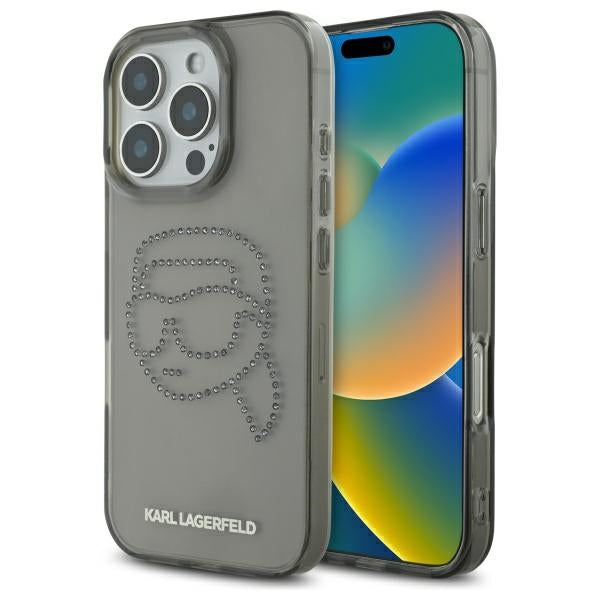 Capa para Apple iPhone 16 Pro Max, Karl Lagerfeld, IML Rhinestones Karl's Head, Preta