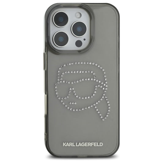 Capa para Apple iPhone 16 Pro Max, Karl Lagerfeld, IML Rhinestones Karl's Head, Preta