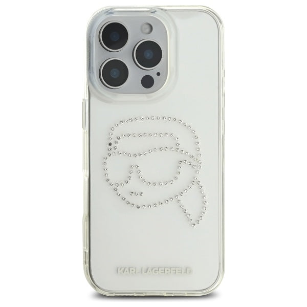 Capa para Apple iPhone 16 Pro Max, Karl Lagerfeld, IML Rhinestones Karl's Head, Transparente