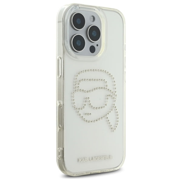 Capa para Apple iPhone 16 Pro Max, Karl Lagerfeld, IML Rhinestones Karl's Head, Transparente