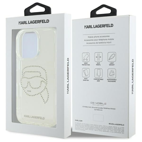 Capa para Apple iPhone 16 Pro Max, Karl Lagerfeld, IML Rhinestones Karl's Head, Transparente