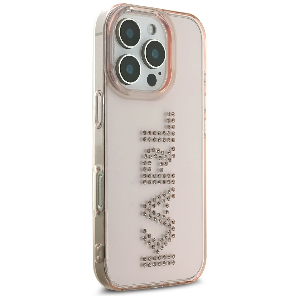 Capa para Apple iPhone 16 Pro Max, Karl Lagerfeld, IML Rhinestones Pink Logo, Rosa