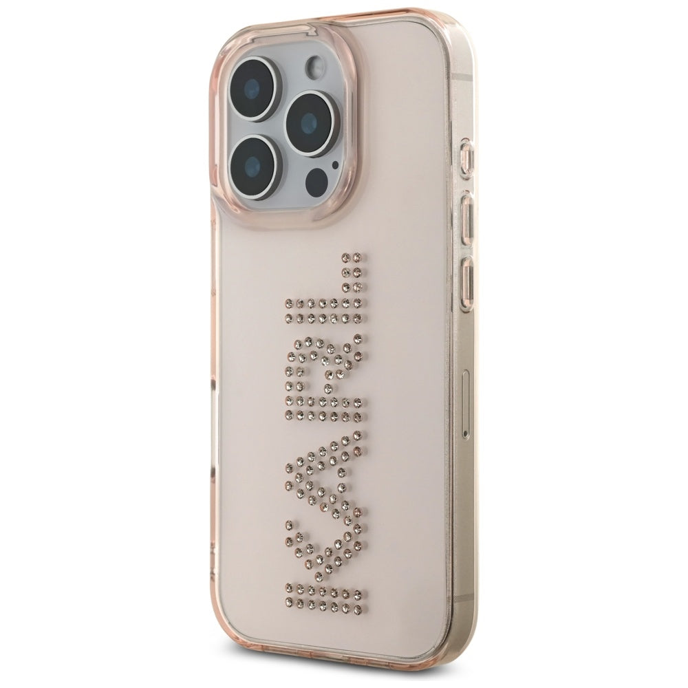 Capa para Apple iPhone 16 Pro Max, Karl Lagerfeld, IML Rhinestones Pink Logo, Rosa