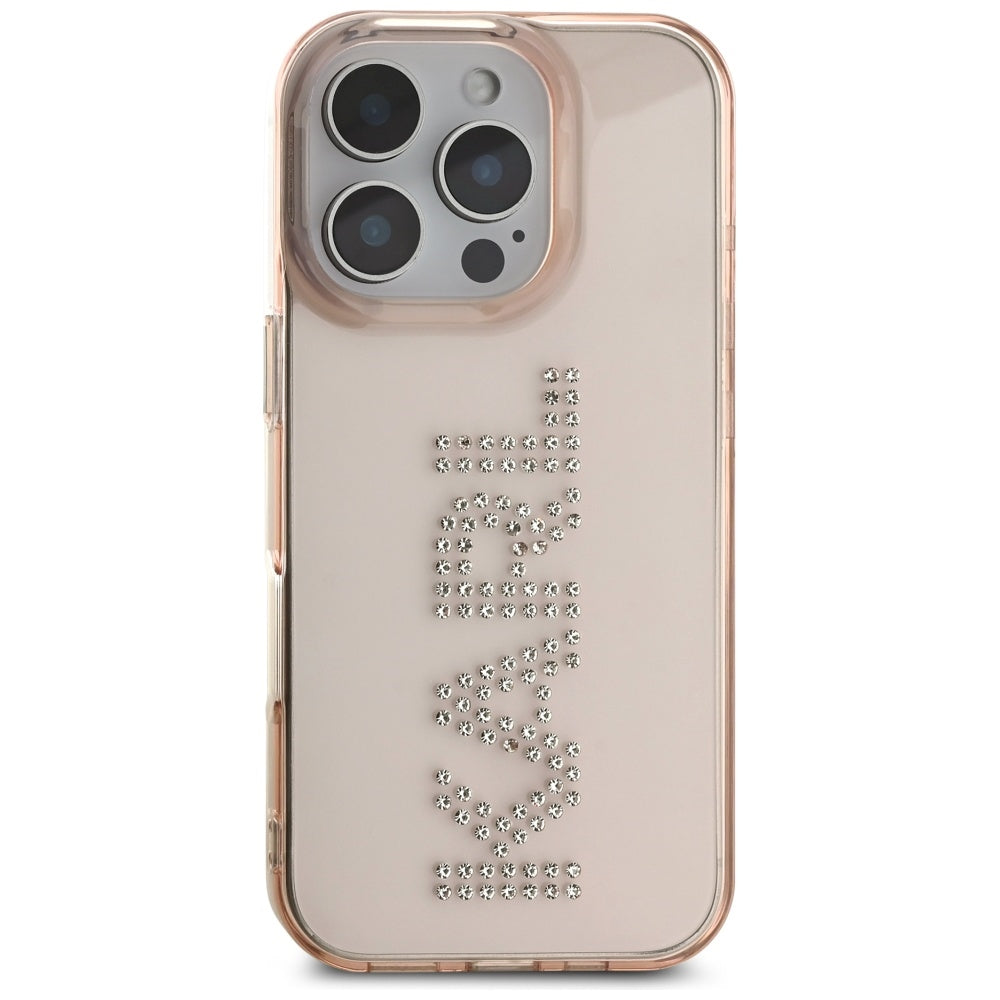 Capa para Apple iPhone 16 Pro Max, Karl Lagerfeld, IML Rhinestones Pink Logo, Rosa