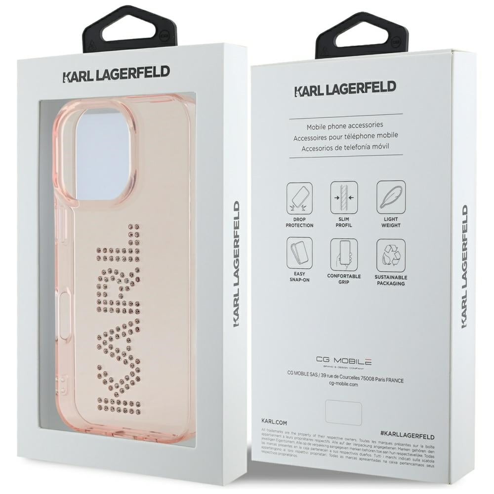 Capa para Apple iPhone 16 Pro Max, Karl Lagerfeld, IML Rhinestones Pink Logo, Rosa