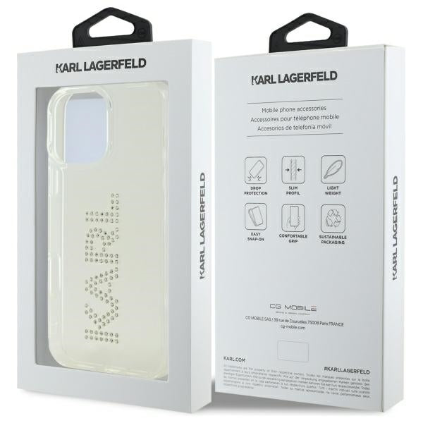 Capa para Apple iPhone 16 Pro Max, Karl Lagerfeld, IML Rhinestones Transparent Logo, Transparente