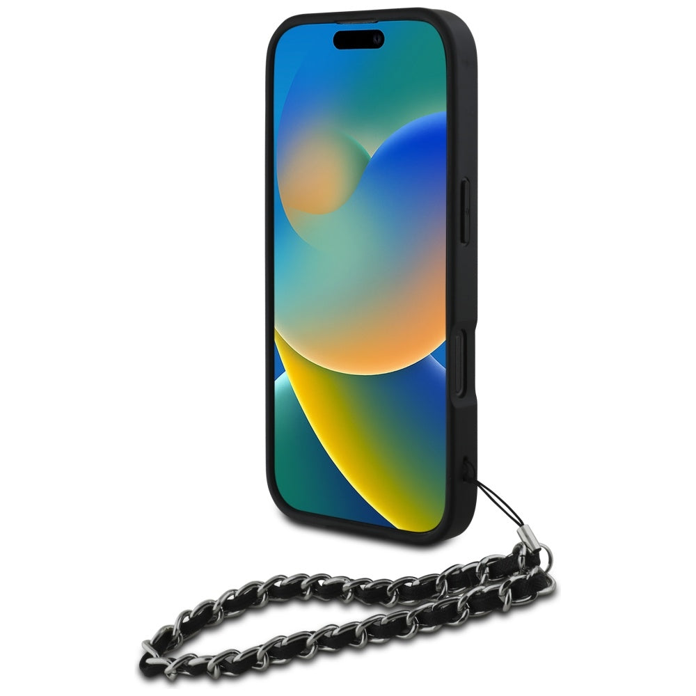 Capa para Apple iPhone 16 Pro Max, Karl Lagerfeld, Saffiano Crystals & Charm, Preta