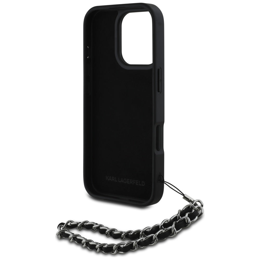 Capa para Apple iPhone 16 Pro Max, Karl Lagerfeld, Saffiano Crystals & Charm, Preta