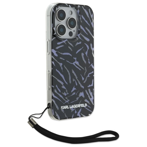 Capa para Apple iPhone 16 Pro Max, Karl Lagerfeld, Zebra com Alça de Cordão, Roxo