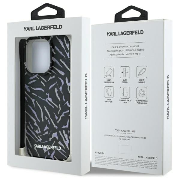 Capa para Apple iPhone 16 Pro Max, Karl Lagerfeld, Zebra com Alça de Cordão, Roxo