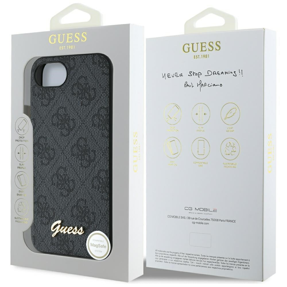 Capa para Apple iPhone 17e / 16e, Guess, 4G Script Logo, Preta