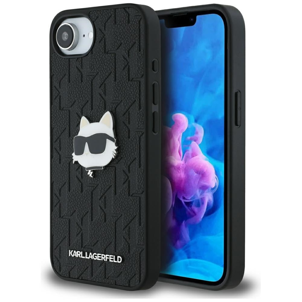 Capa para Apple iPhone 17e / 16e, Karl Lagerfeld, Monograma da Cabeça de Choupette, Preta
