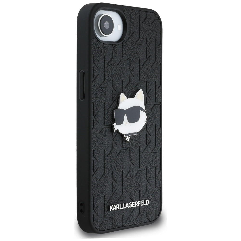 Capa para Apple iPhone 17e / 16e, Karl Lagerfeld, Monograma da Cabeça de Choupette, Preta