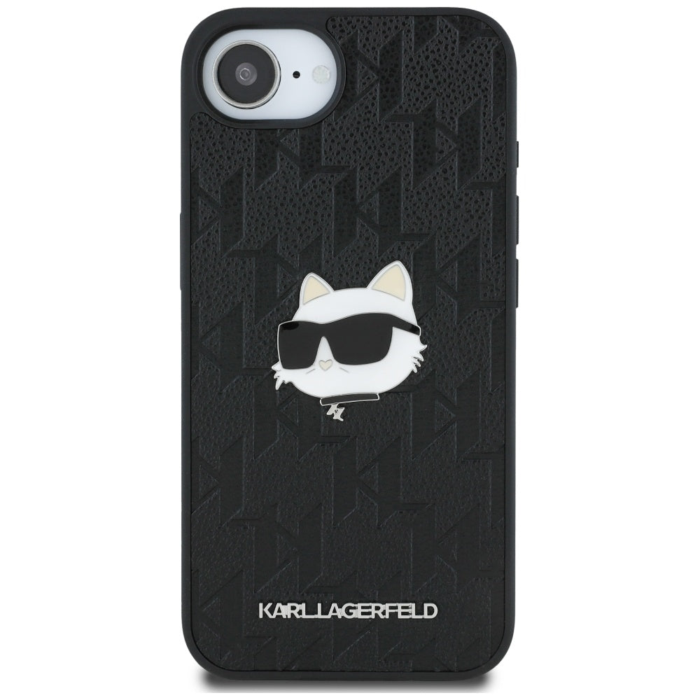 Capa para Apple iPhone 17e / 16e, Karl Lagerfeld, Monograma da Cabeça de Choupette, Preta