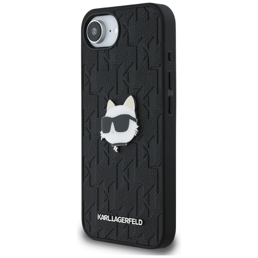 Capa para Apple iPhone 17e / 16e, Karl Lagerfeld, Monograma da Cabeça de Choupette, Preta