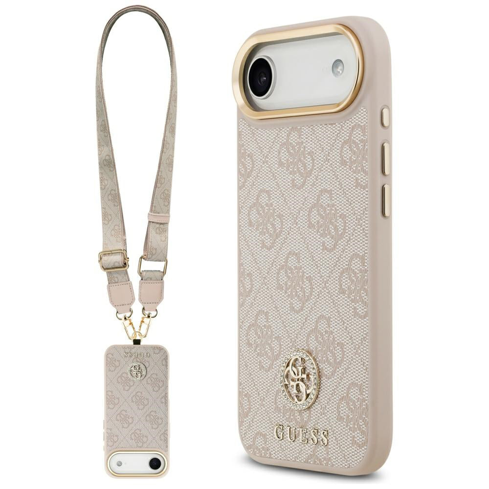 Capa para Apple iPhone 17 Air, Guess, 4G Strass Logo and Big Strap, Rosa