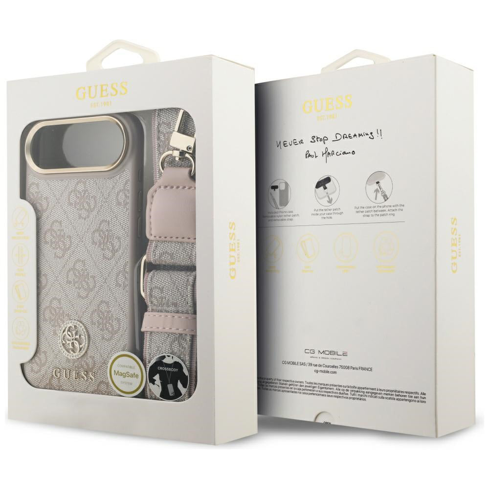 Capa para Apple iPhone 17 Air, Guess, 4G Strass Logo and Big Strap, Rosa