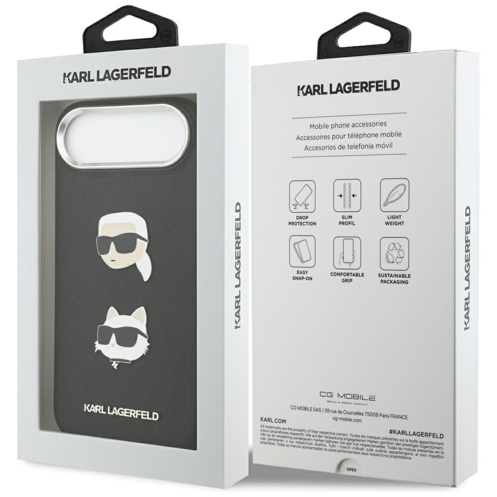 Capa para Apple iPhone 17 Air, Karl Lagerfeld, Grained Karl & Choupette's Heads Pins and Logo, Preta