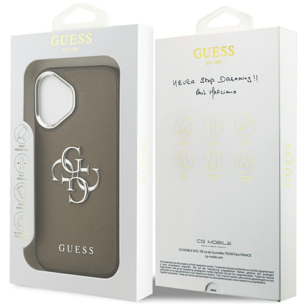 Capa para Apple iPhone 17, Guess, 4G Grained Big And Classic Logo, Marrom Prateado