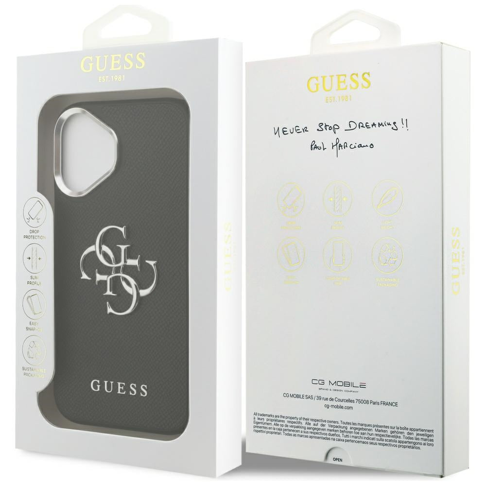 Capa para Apple iPhone 17, Guess, 4G Grained Big and Classic Logo, Preta e Prateada