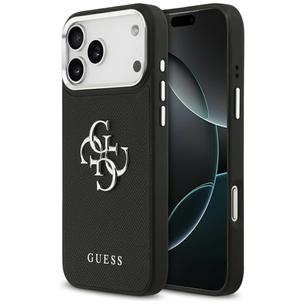 Capa para Apple iPhone 17 Pro, Guess, 4G Grained Big and Classic Logo, Preta e Prateada