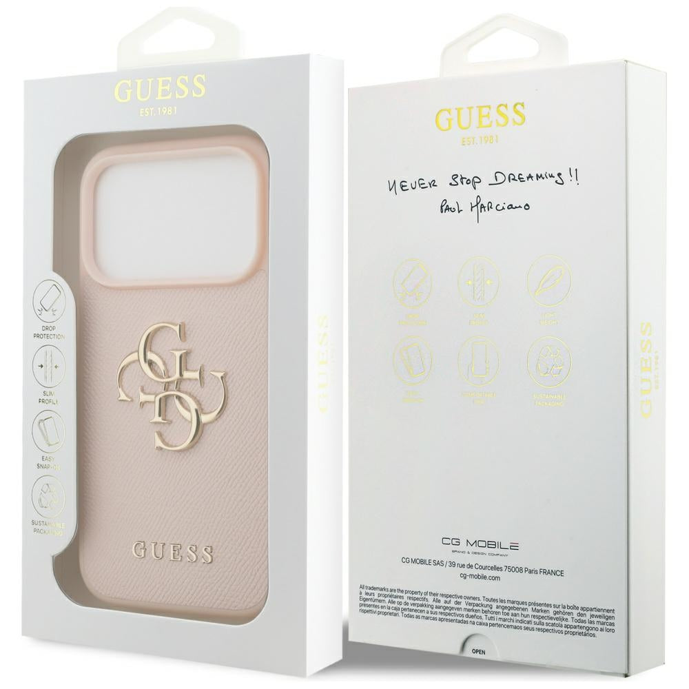 Capa para Apple iPhone 17 Pro, Guess, 4G Grained Big and Classic Logo, Rosa
