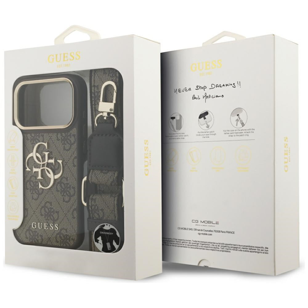 Capa para Apple iPhone 17 Pro, Guess, Big 4G Classic Logo with Big Strap, Castanho