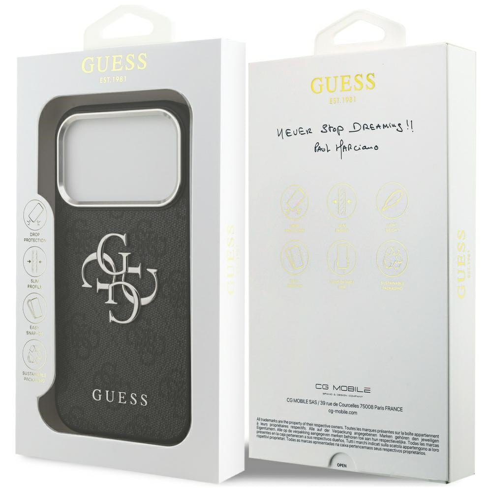 Capa para Apple iPhone 17 Pro, Guess, Big 4G Logo Classic, Preta Prateada