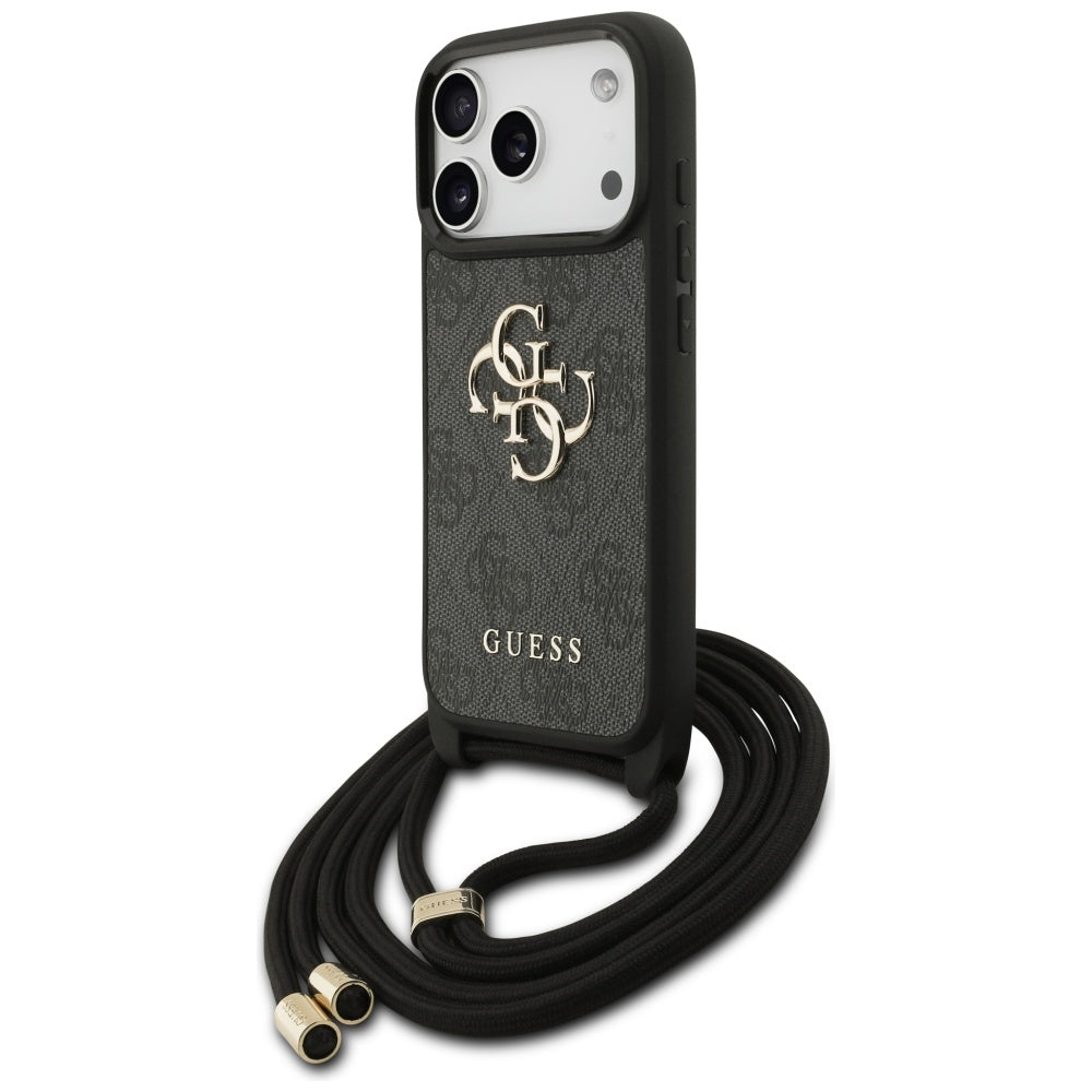 Capa para Apple iPhone 17 Pro, Guess, Crossbody Cord 4G Big Log, Preta