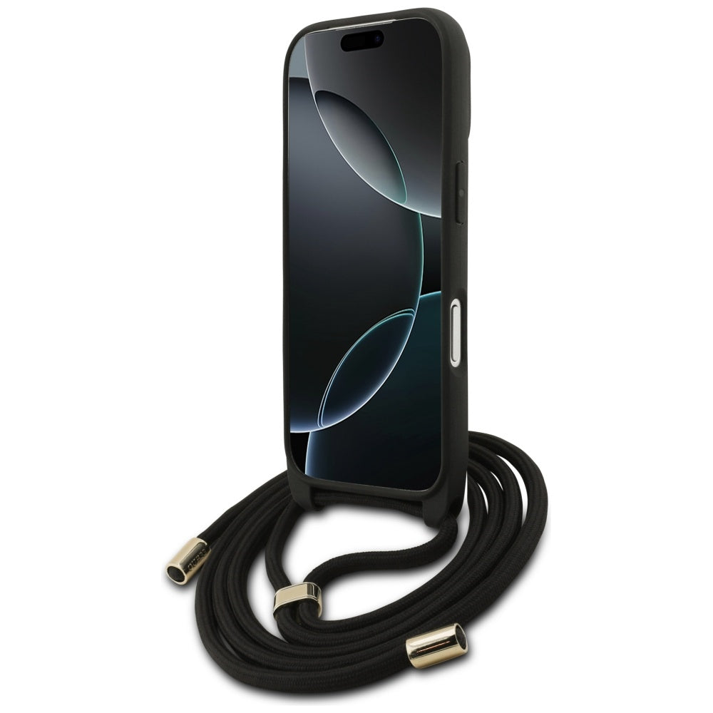 Capa para Apple iPhone 17 Pro, Guess, Crossbody Cord 4G Big Log, Preta